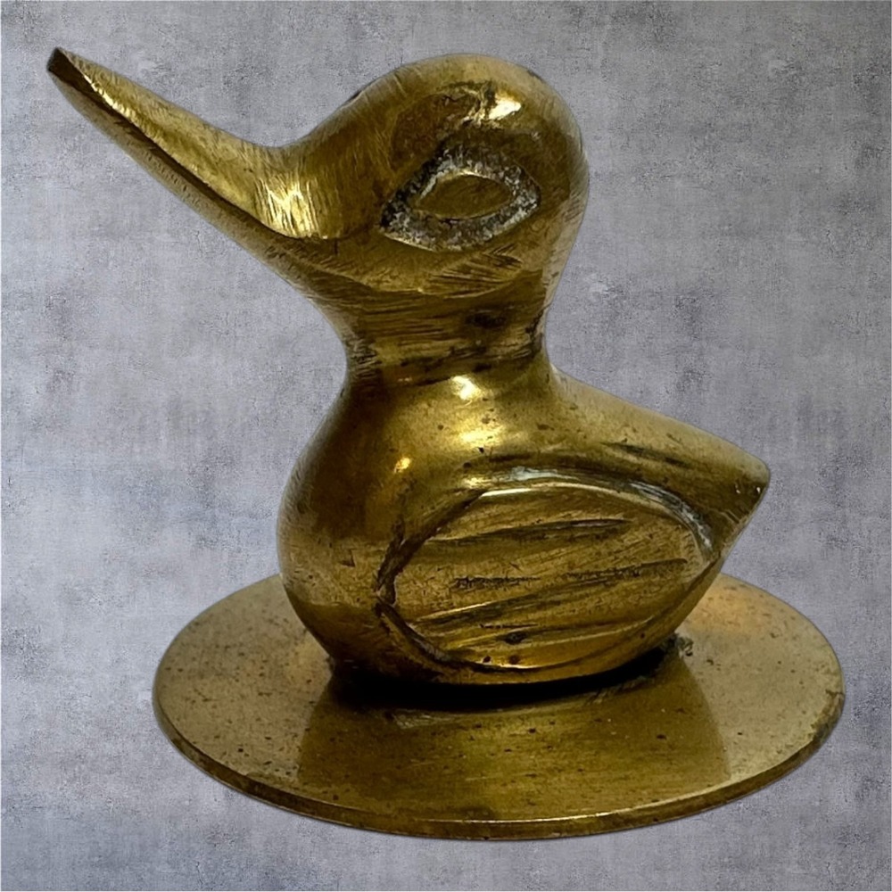 Brass Duck Figurine Small Gold Tone/Patina Vintage India MCM Decor‎